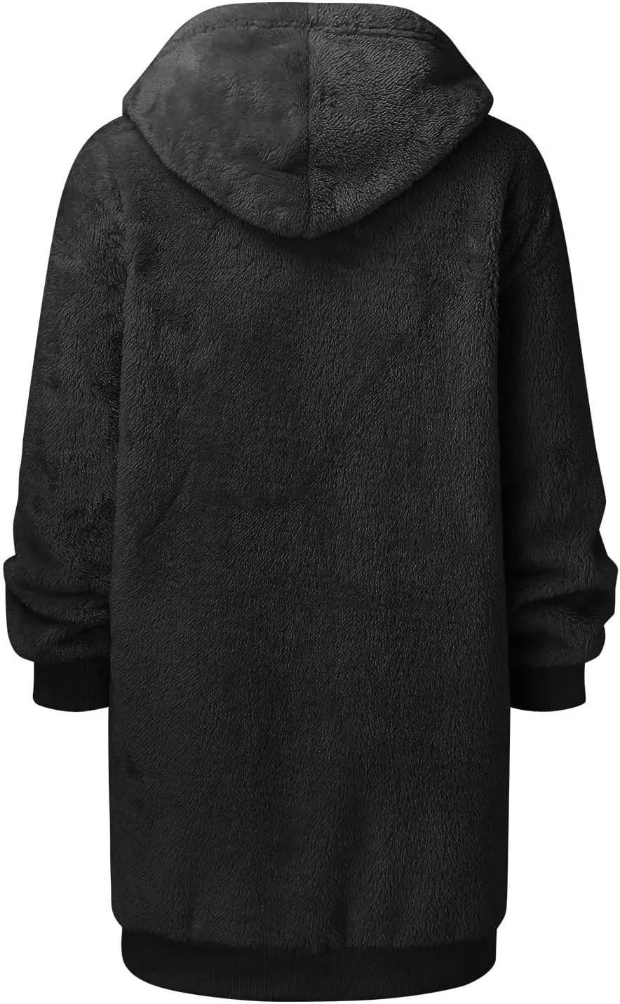 iLH Womens Full Zip Long Hoodies Fleece Soft Cozy Hooded Sweatshirts For Women Fall Winter Leisure Ovrsized Long Jacket
