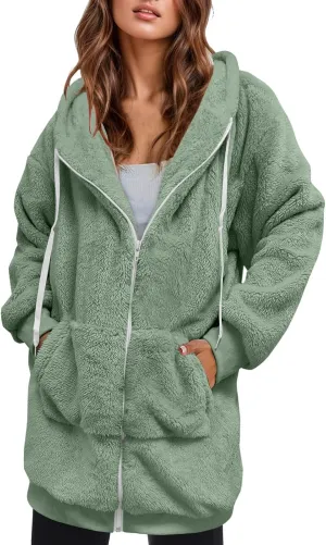 iLH Womens Full Zip Long Hoodies Fleece Soft Cozy Hooded Sweatshirts For Women Fall Winter Leisure Ovrsized Long Jacket
