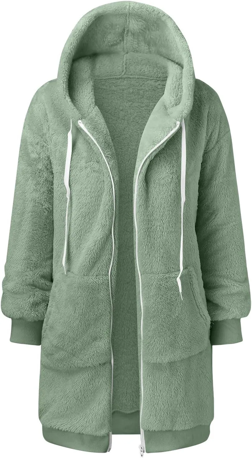 iLH Womens Full Zip Long Hoodies Fleece Soft Cozy Hooded Sweatshirts For Women Fall Winter Leisure Ovrsized Long Jacket