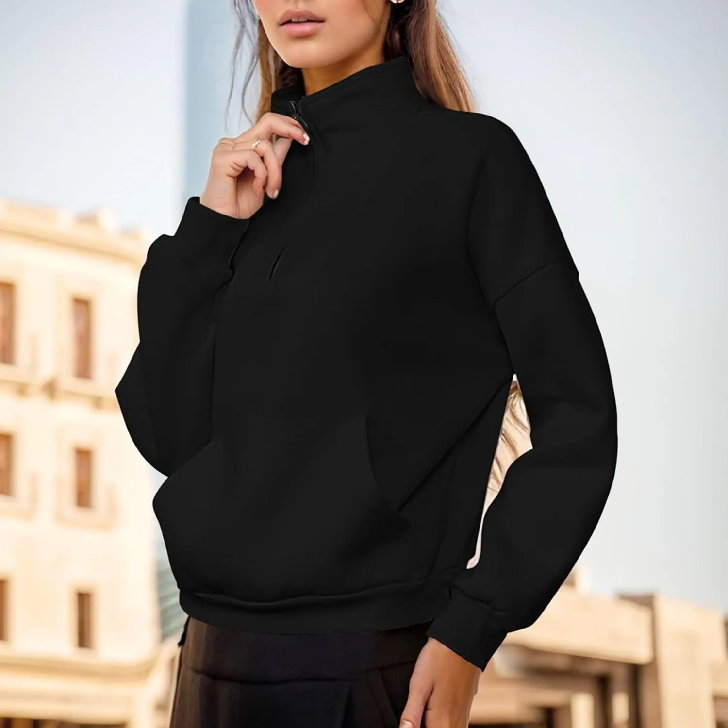 iLH Womens Zip Up Hoodies Trutleneck Stand Collar Kangaroo Pocket Pullover Sweatshirts For Women Fall Oudoor Leisure Hoodies