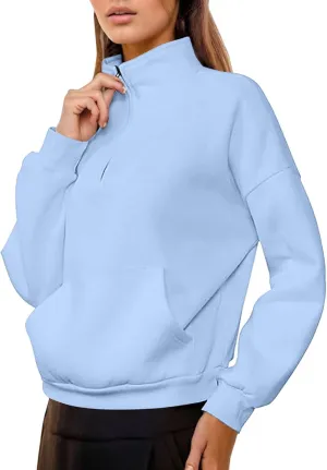 iLH Womens Zip Up Hoodies Trutleneck Stand Collar Kangaroo Pocket Pullover Sweatshirts For Women Fall Oudoor Leisure Hoodies