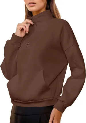 iLH Womens Zip Up Hoodies Trutleneck Stand Collar Kangaroo Pocket Pullover Sweatshirts For Women Fall Oudoor Leisure Hoodies