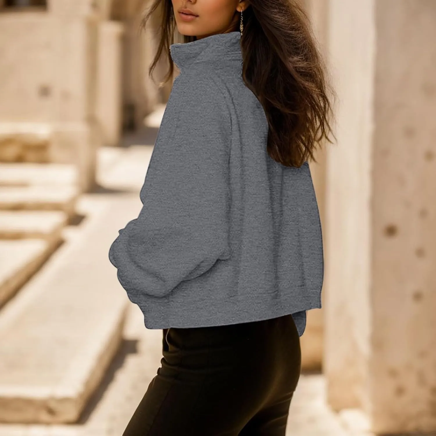 iLH Womens Zip Up Hoodies Trutleneck Stand Collar Kangaroo Pocket Pullover Sweatshirts For Women Fall Oudoor Leisure Hoodies