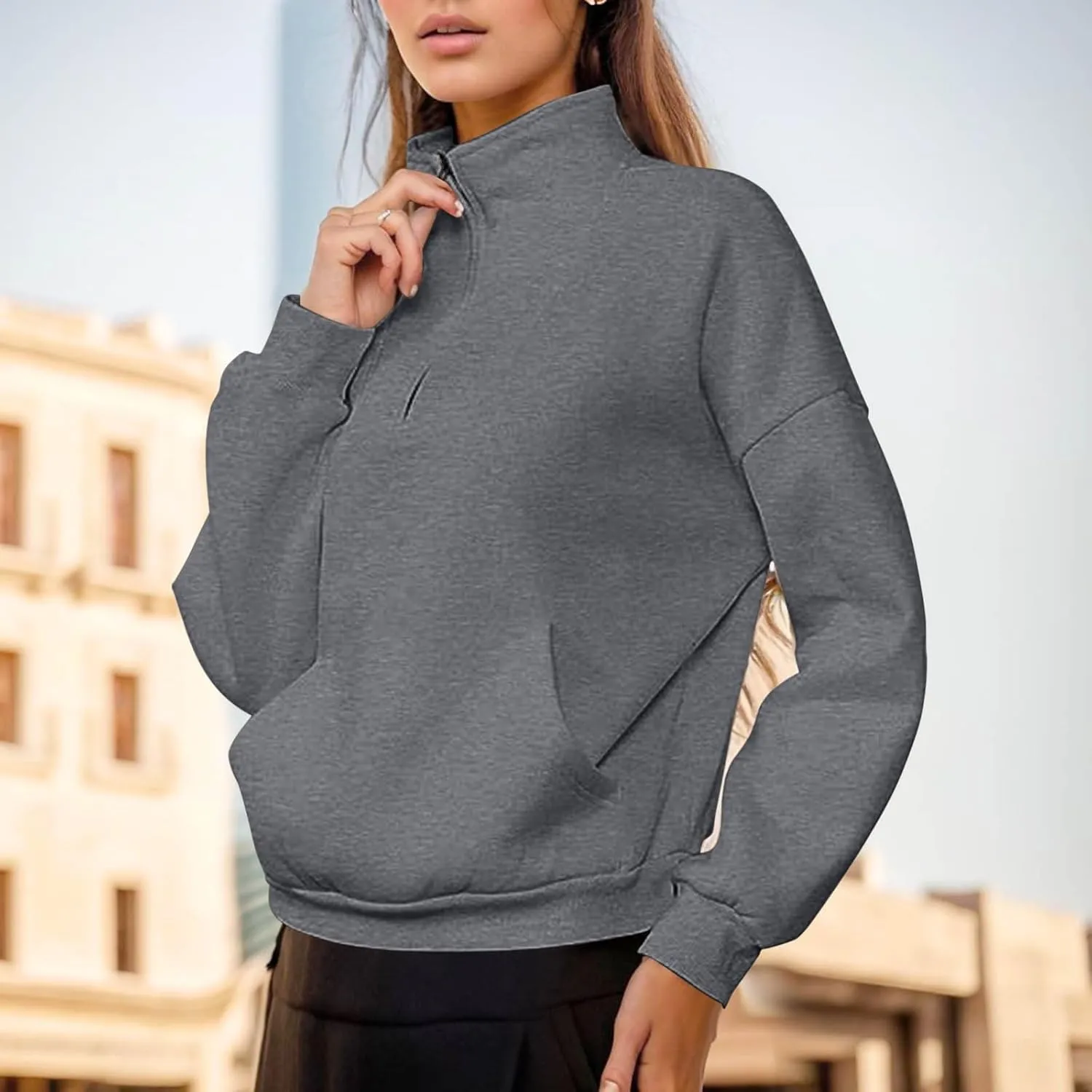 iLH Womens Zip Up Hoodies Trutleneck Stand Collar Kangaroo Pocket Pullover Sweatshirts For Women Fall Oudoor Leisure Hoodies