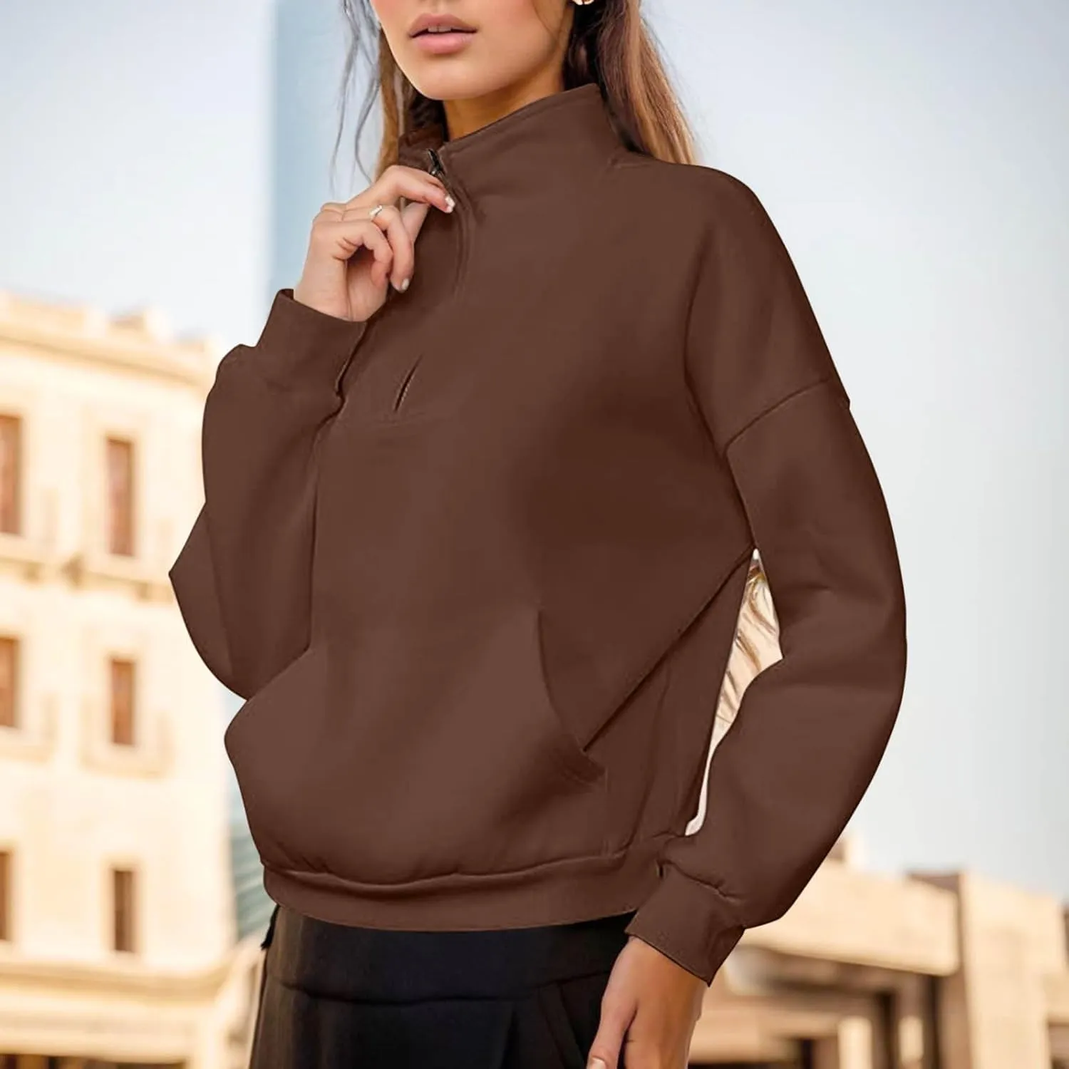 iLH Womens Zip Up Hoodies Trutleneck Stand Collar Kangaroo Pocket Pullover Sweatshirts For Women Fall Oudoor Leisure Hoodies