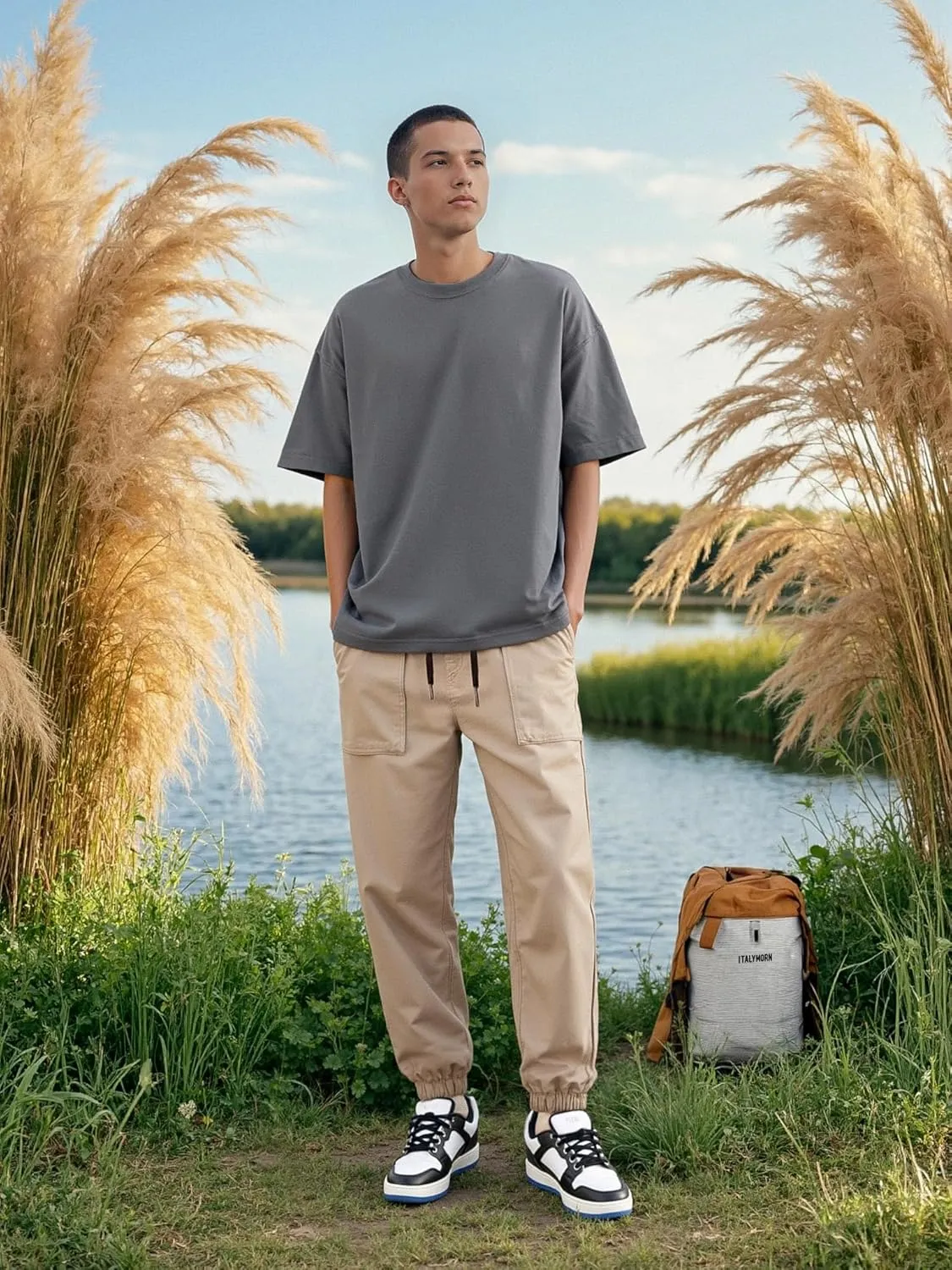 ITALYMORN Work Joggers Men Summer Joggers Slim Fit Casual Cotton Twill Pants with Pockets