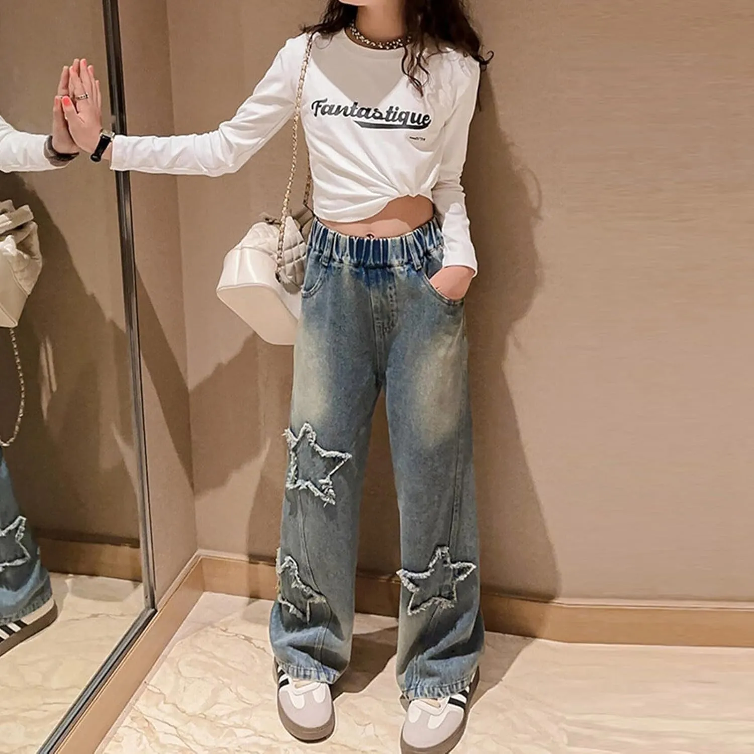 Jeans Wide Leg for Girls Straight Leg Loose Fall Wide Leg Pants Baggy Girls' Jeans Vintage Workout Trendy Modern 2024