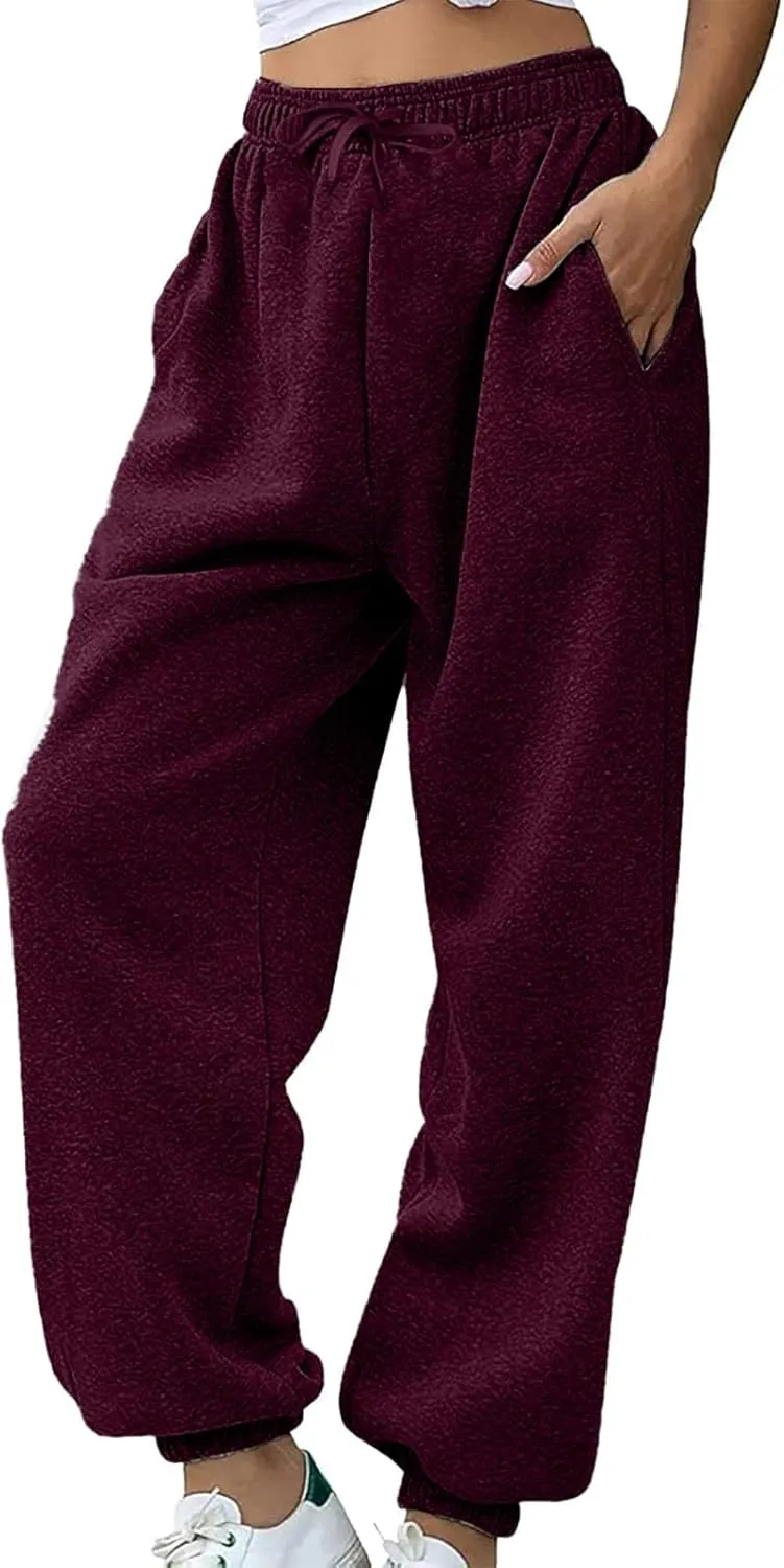 Joggers for Women with Pockets Plus Size Lounge Drawstring Wide Leg Straight Sweatpants Cute High W