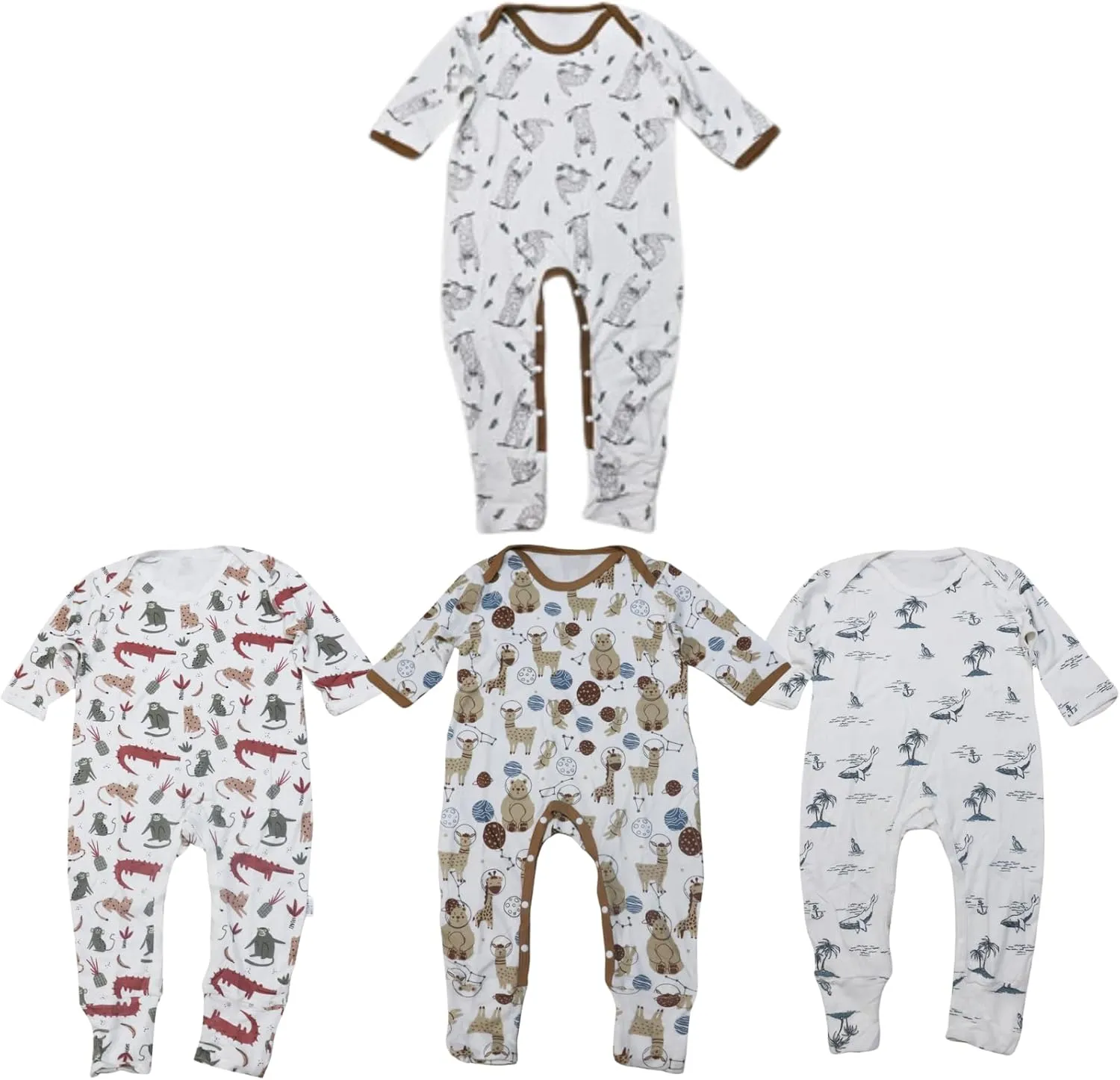 Kawaii Baby Organic Cotton Bodysuit, Envelope Neck Snap Bottom Stretchy Comfortable Pack of 4, (9-12 Months Unisex)