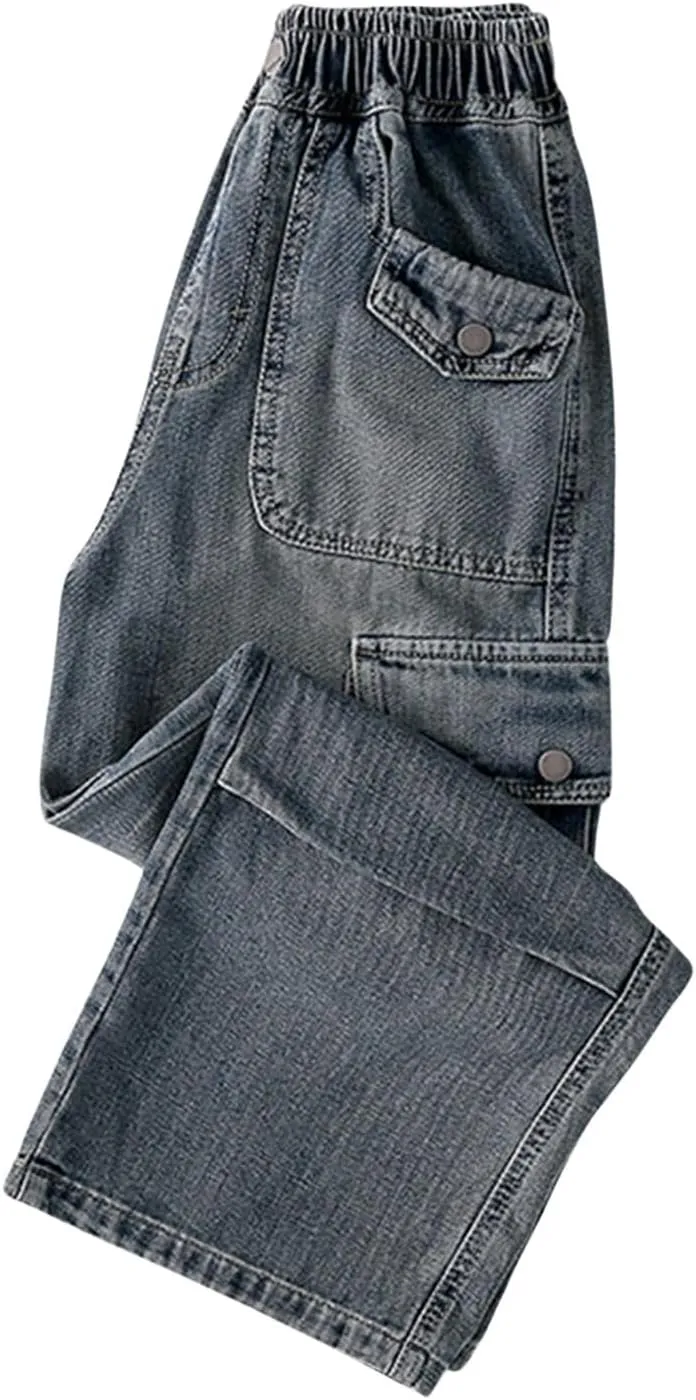 Kids Girls Baggy Jeans Casual Jeans Wide Leg Loose Wide Leg Jeans Modern Exercise Denim Stretchy Training Relaxed Fit