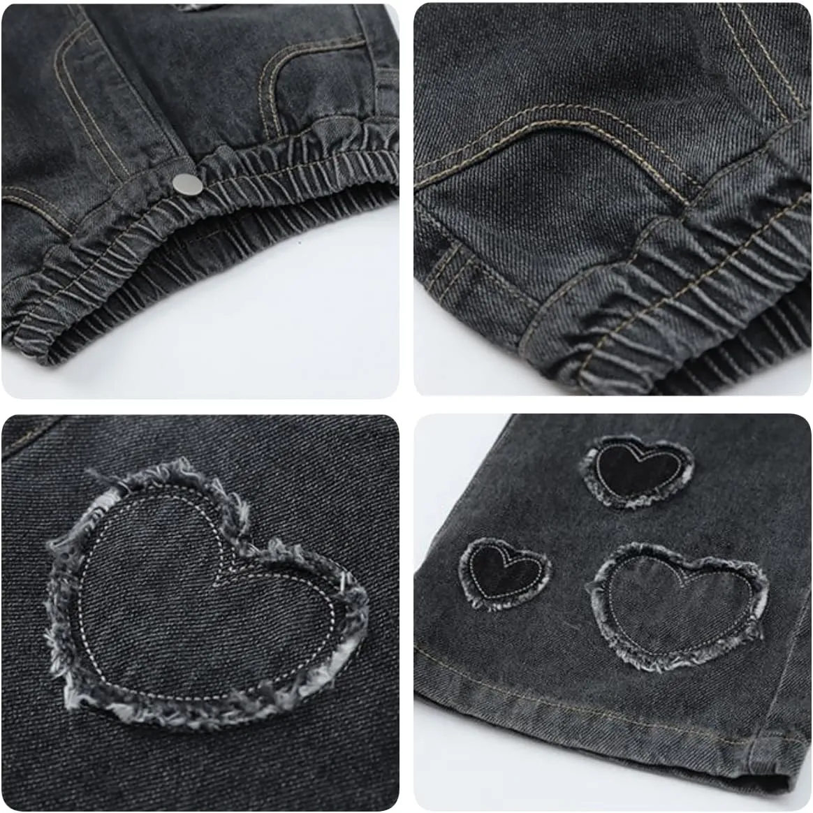 Kids Girls Baggy Jeans Heart Print Casual Wide Leg Loose fit Denim Pants Size 5-14 Years