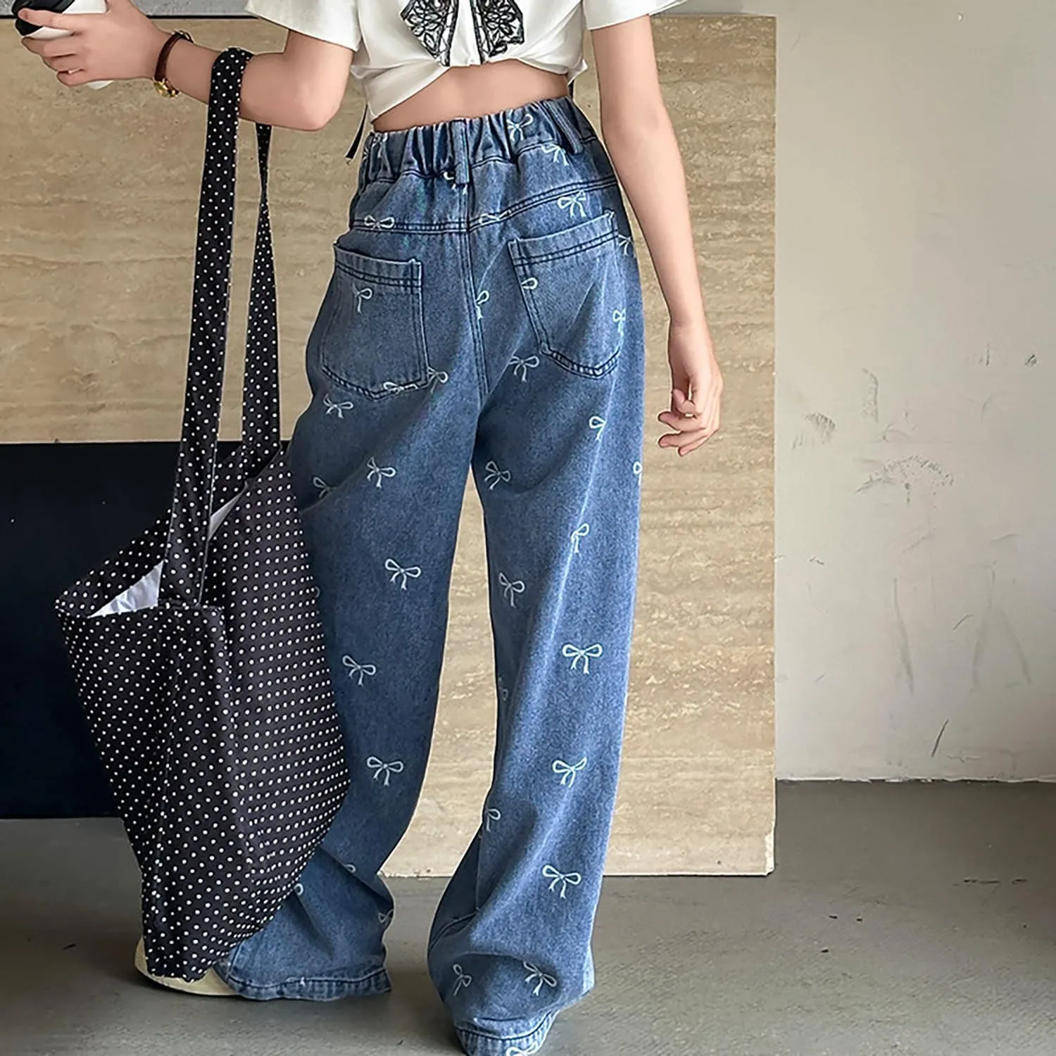Kids Girls Ripped Distressed Washed Baggy Wide Leg Casual Jeans Size 5-14 yrs