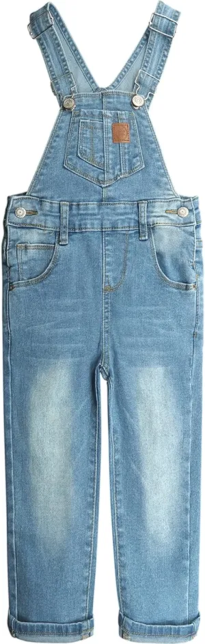 KIDSCOOL SPACE Girls Denim Overalls, Bibs Washed Stretchy Jeans Jumpsuit