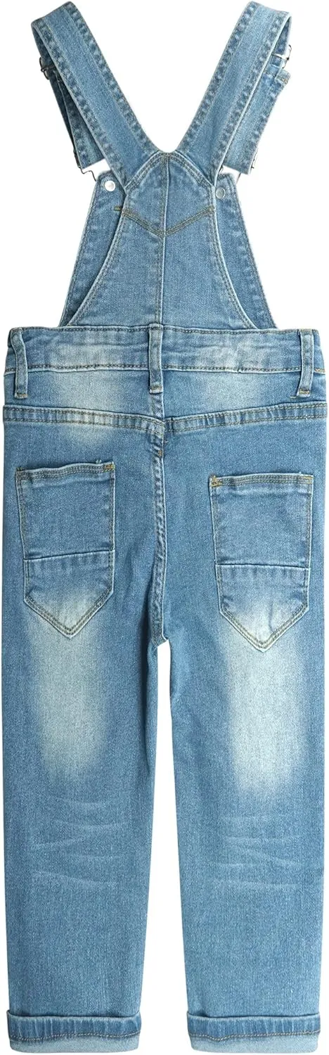 KIDSCOOL SPACE Girls Denim Overalls, Bibs Washed Stretchy Jeans Jumpsuit