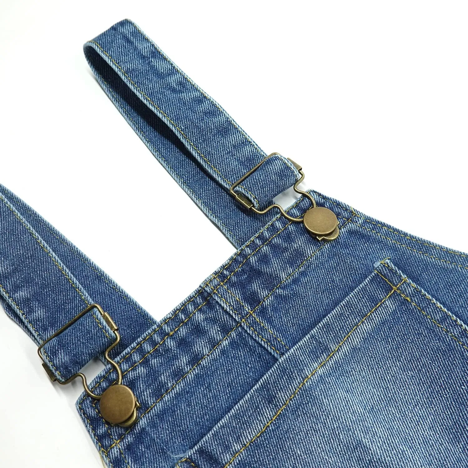 KIDSCOOL SPACE Girls Denim Overalls, Elastic Waistband Inside Washed Ripped Holes Jeans Jumpsuit