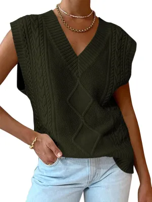 LILLUSORY Sweater Vest Women Trendy Cable Knit Cap Sleeve Tops 2025 V Neck Cotton Oversized Business Casual Outfits