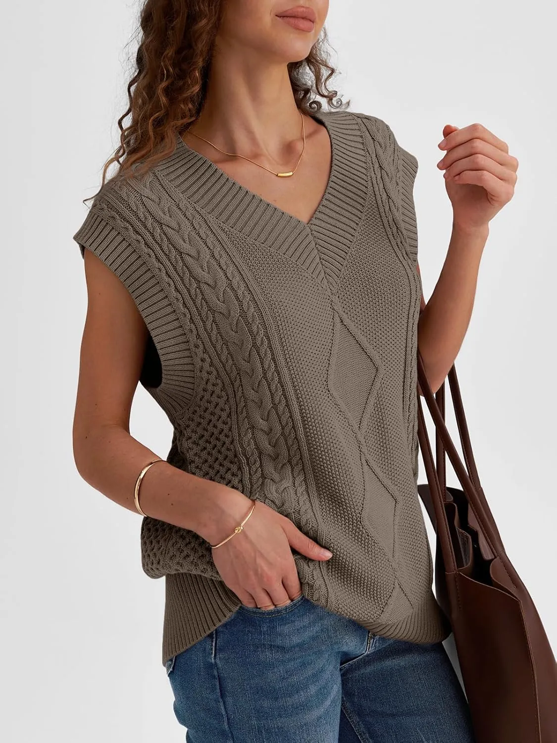 LILLUSORY Sweater Vest Women Trendy Cable Knit Cap Sleeve Tops 2025 V Neck Cotton Oversized Business Casual Outfits