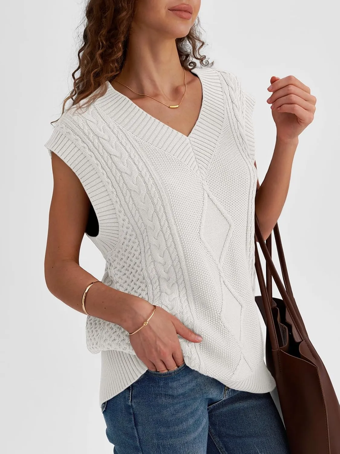 LILLUSORY Sweater Vest Women Trendy Cable Knit Cap Sleeve Tops 2025 V Neck Cotton Oversized Business Casual Outfits