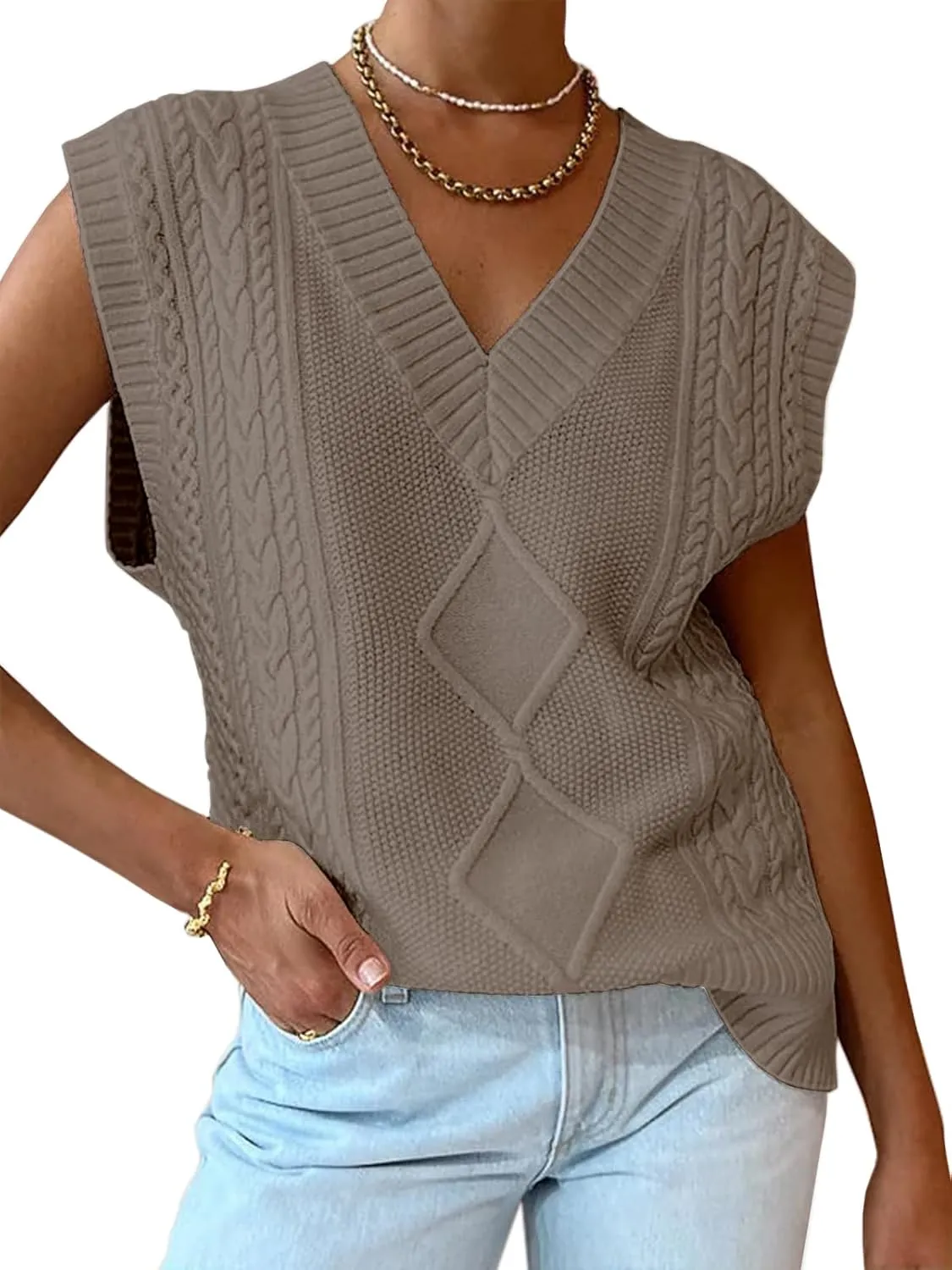 LILLUSORY Sweater Vest Women Trendy Cable Knit Cap Sleeve Tops 2025 V Neck Cotton Oversized Business Casual Outfits