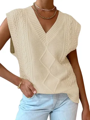 LILLUSORY Sweater Vest Women Trendy Cable Knit Cap Sleeve Tops 2025 V Neck Cotton Oversized Business Casual Outfits