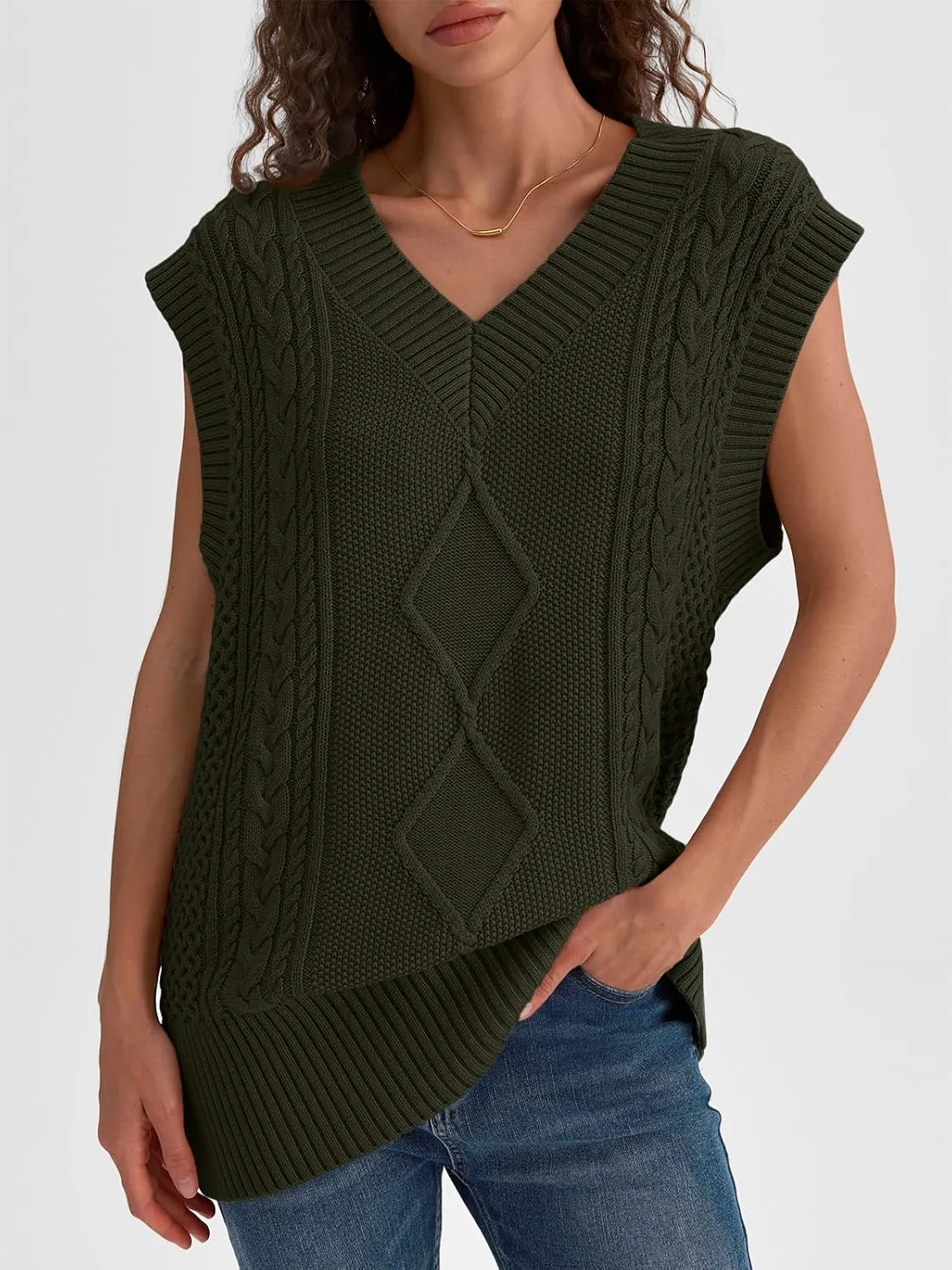 LILLUSORY Sweater Vest Women Trendy Cable Knit Cap Sleeve Tops 2025 V Neck Cotton Oversized Business Casual Outfits
