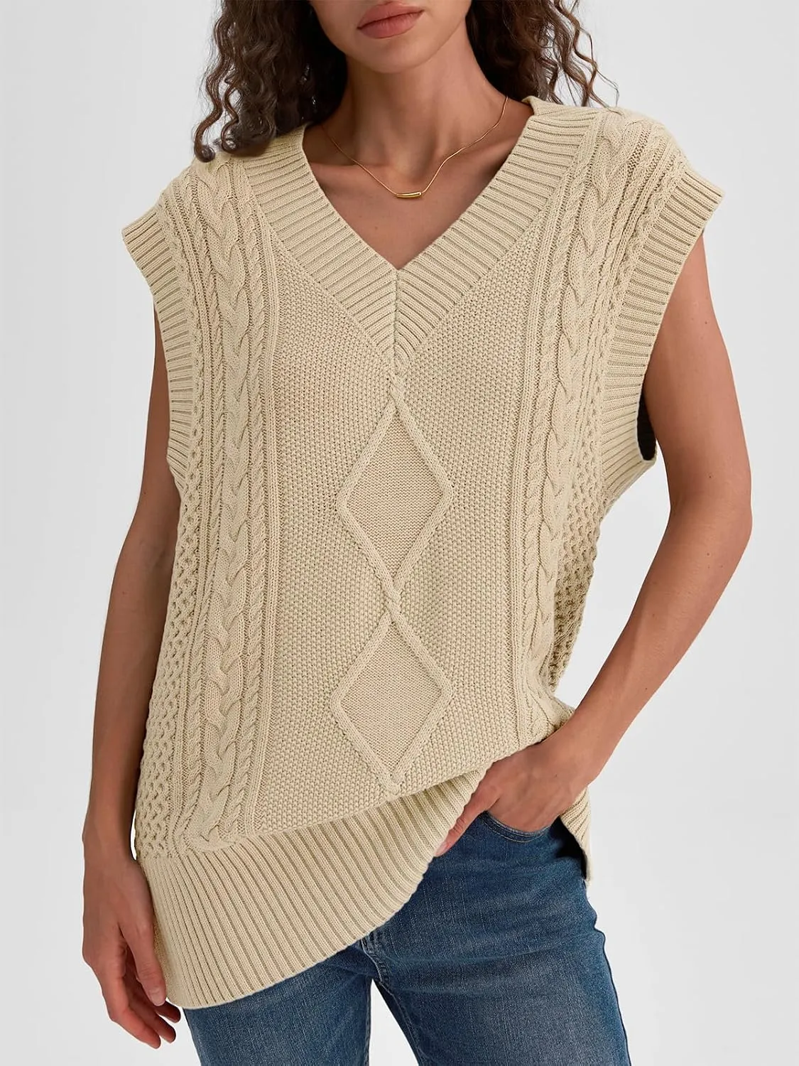 LILLUSORY Sweater Vest Women Trendy Cable Knit Cap Sleeve Tops 2025 V Neck Cotton Oversized Business Casual Outfits