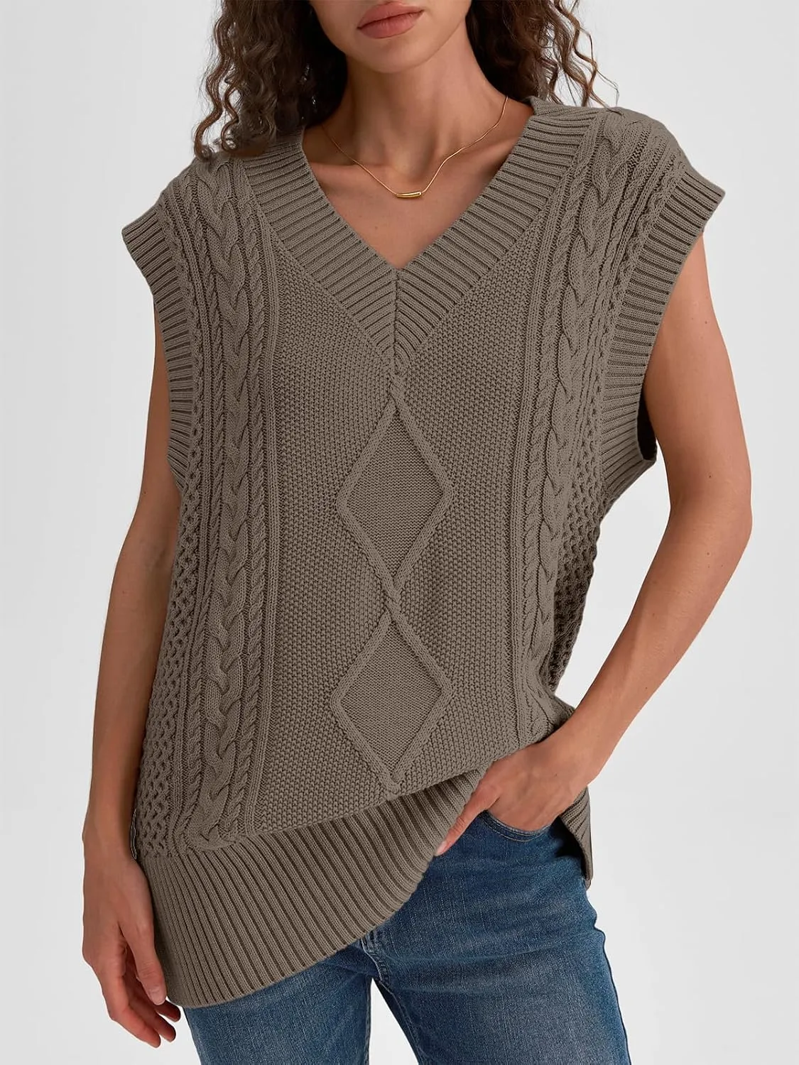 LILLUSORY Sweater Vest Women Trendy Cable Knit Cap Sleeve Tops 2025 V Neck Cotton Oversized Business Casual Outfits