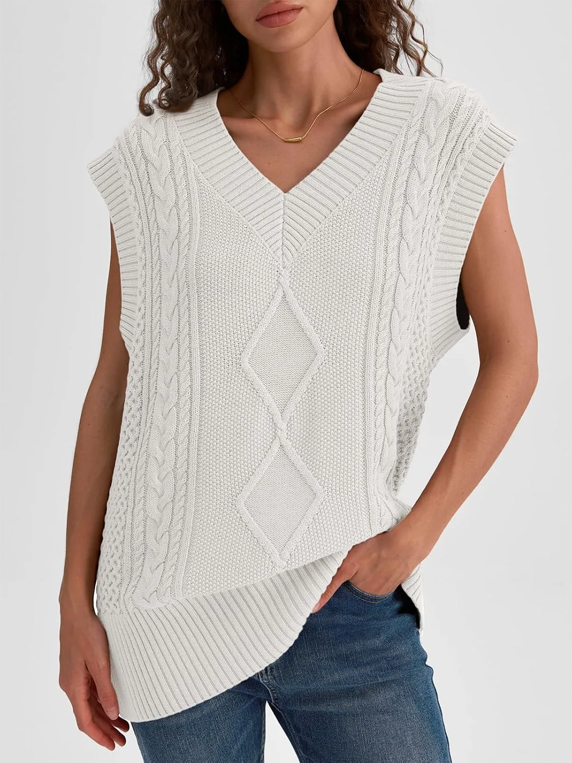 LILLUSORY Sweater Vest Women Trendy Cable Knit Cap Sleeve Tops 2025 V Neck Cotton Oversized Business Casual Outfits