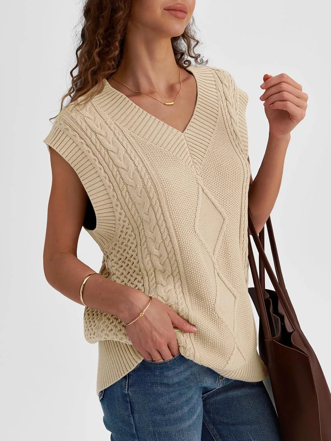LILLUSORY Sweater Vest Women Trendy Cable Knit Cap Sleeve Tops 2025 V Neck Cotton Oversized Business Casual Outfits
