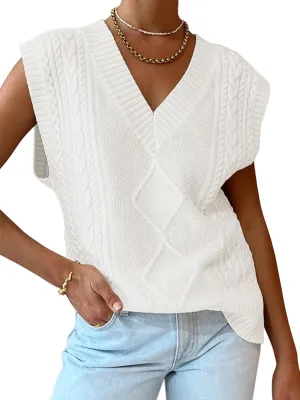 LILLUSORY Sweater Vest Women Trendy Cable Knit Cap Sleeve Tops 2025 V Neck Cotton Oversized Business Casual Outfits