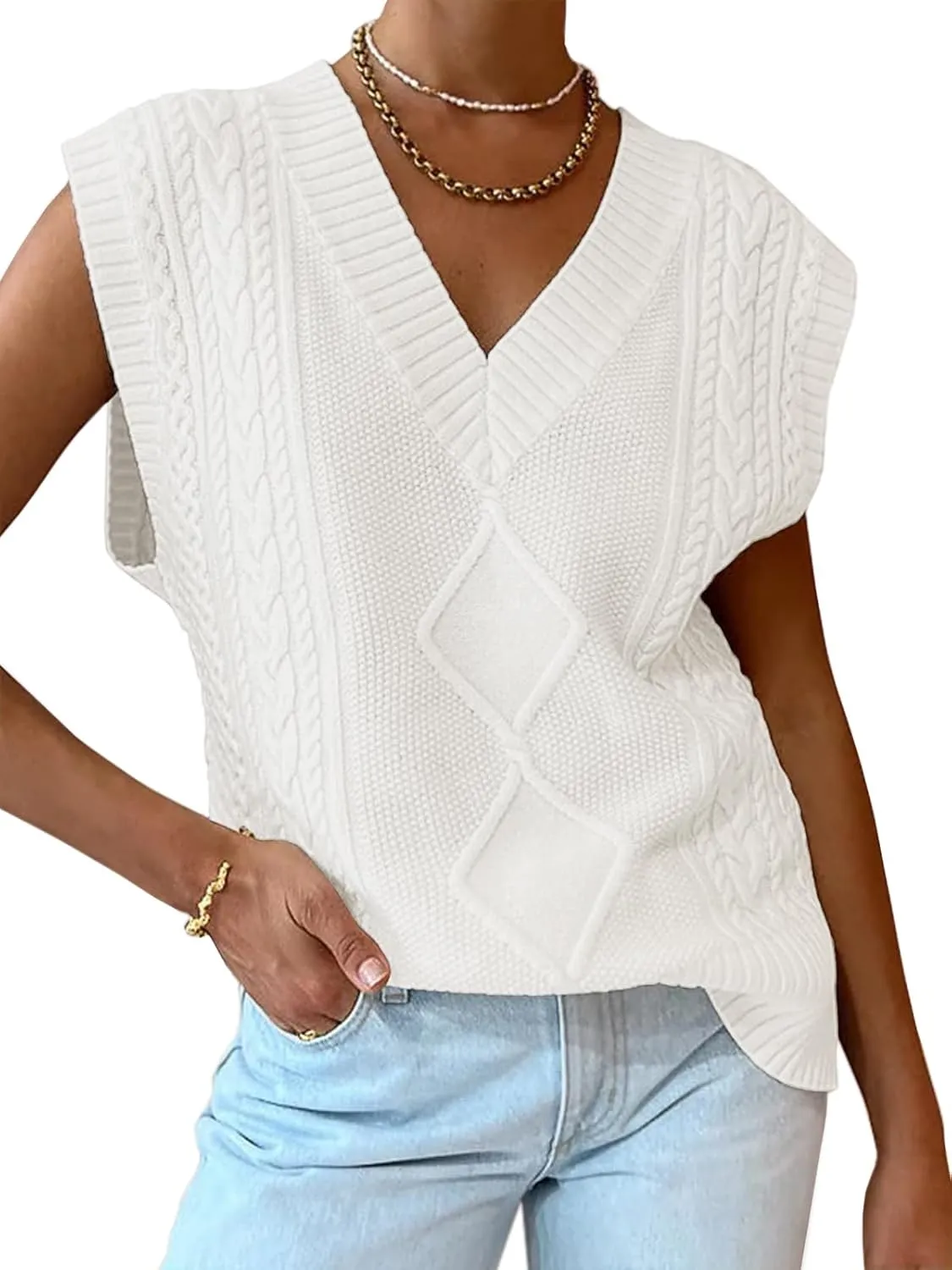 LILLUSORY Sweater Vest Women Trendy Cable Knit Cap Sleeve Tops 2025 V Neck Cotton Oversized Business Casual Outfits