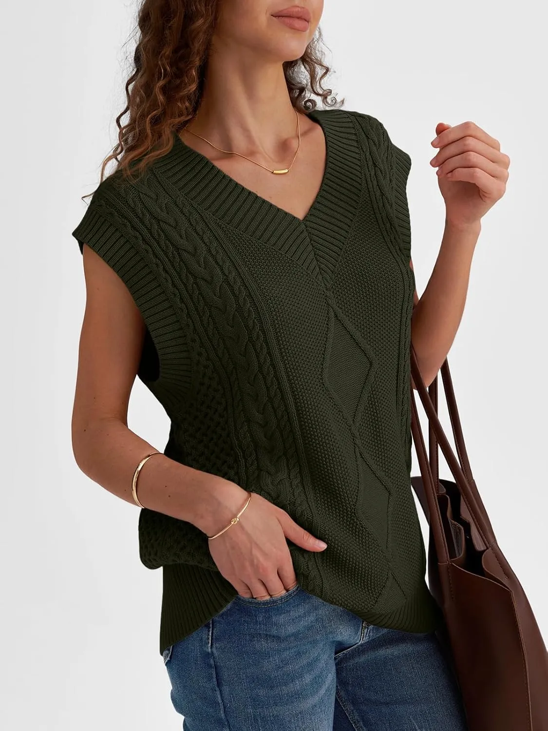 LILLUSORY Sweater Vest Women Trendy Cable Knit Cap Sleeve Tops 2025 V Neck Cotton Oversized Business Casual Outfits