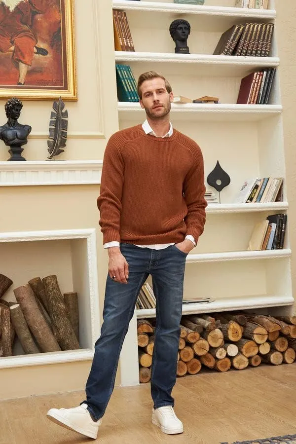 Long Sleeve Sweater Shirts for Men - Classic Crewneck Midweight Pullover,Soft Casual Slim Fit Lightweight Sweatshirts for Men