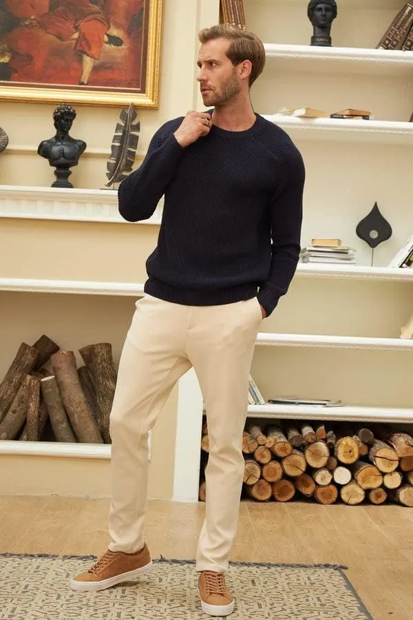 Long Sleeve Sweater Shirts for Men - Classic Crewneck Midweight Pullover,Soft Casual Slim Fit Lightweight Sweatshirts for Men