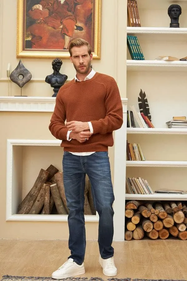 Long Sleeve Sweater Shirts for Men - Classic Crewneck Midweight Pullover,Soft Casual Slim Fit Lightweight Sweatshirts for Men
