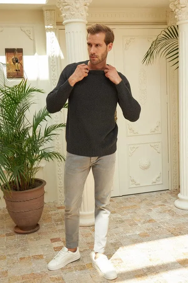 Long Sleeve Sweater Shirts for Men - Classic Crewneck Midweight Pullover,Soft Casual Slim Fit Lightweight Sweatshirts for Men
