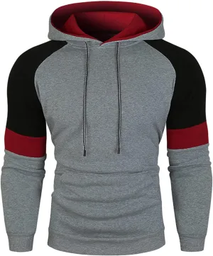 Maiyifu-GJ Color Block Hoodies for Men Fleece Drawstring Workout Hooded Sweatshirt Slim Patchwork Athletic Hoodie Pullover