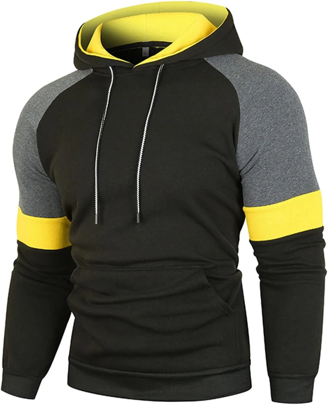 Maiyifu-GJ Color Block Hoodies for Men Fleece Drawstring Workout Hooded Sweatshirt Slim Patchwork Athletic Hoodie Pullover