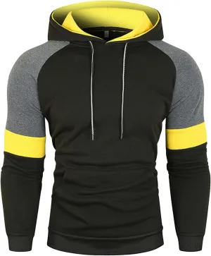 Maiyifu-GJ Color Block Hoodies for Men Fleece Drawstring Workout Hooded Sweatshirt Slim Patchwork Athletic Hoodie Pullover