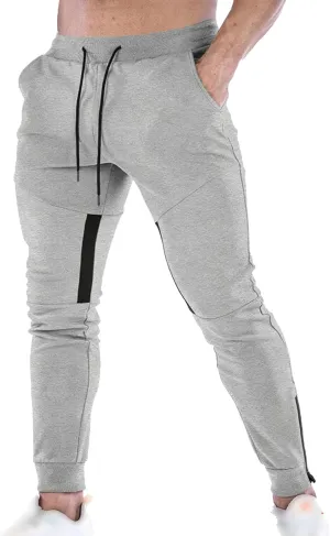 Maiyifu-GJ Mens Casual Drawstring Sweatpants with Zipper Pockets Athletic Workout Running Jogger Pants Elastic Waist Trousers
