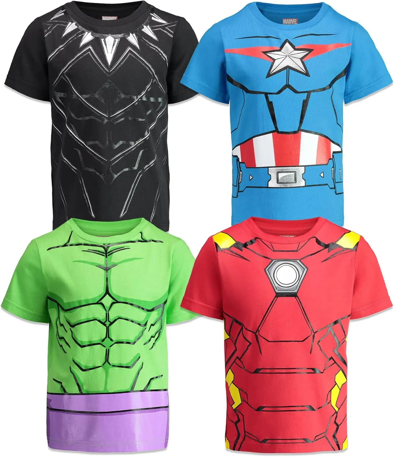 Marvel Avengers Spider-Man Mech Strike 4 Pack Cosplay Athletic T-Shirts Toddler to Big Kid Sizes (2T - 18-20)