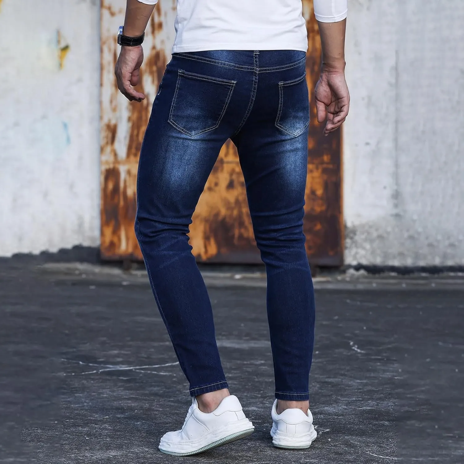 Means Jeans Comfort Stretch Denim Straight Leg Relaxed Fit Jeans for Men Flat Front Hidden Comfort Waistband Pant