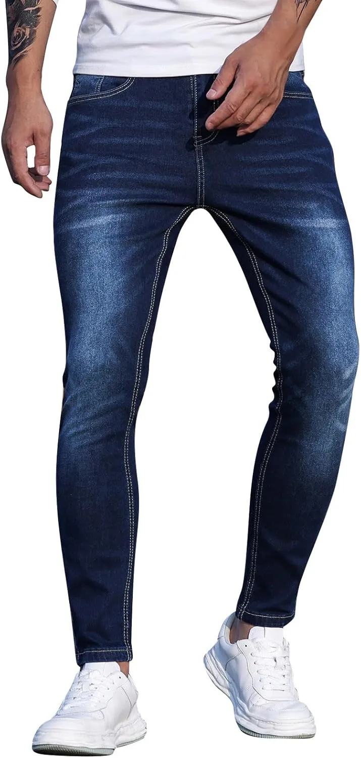 Means Jeans Comfort Stretch Denim Straight Leg Relaxed Fit Jeans for Men Flat Front Hidden Comfort Waistband Pant