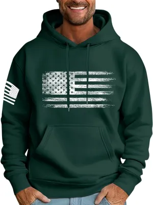 Men Big and Tall Hoodie Long Sleeve USA Flag Graphic Printed Patriotic Hooded Sweatshirt with Pocket