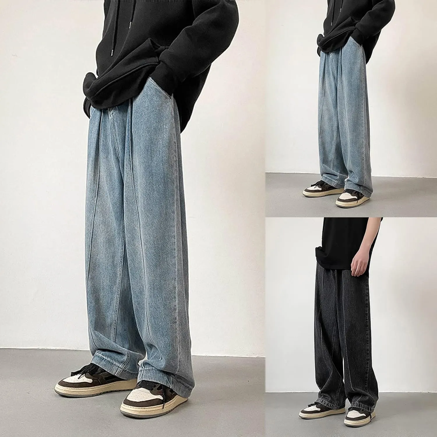 Men Jeans Baggy Y2k Wide Legs Denim Pants Stylish Hip Hop Straight Leg Jeans High Street Streetwear Summer Trousers