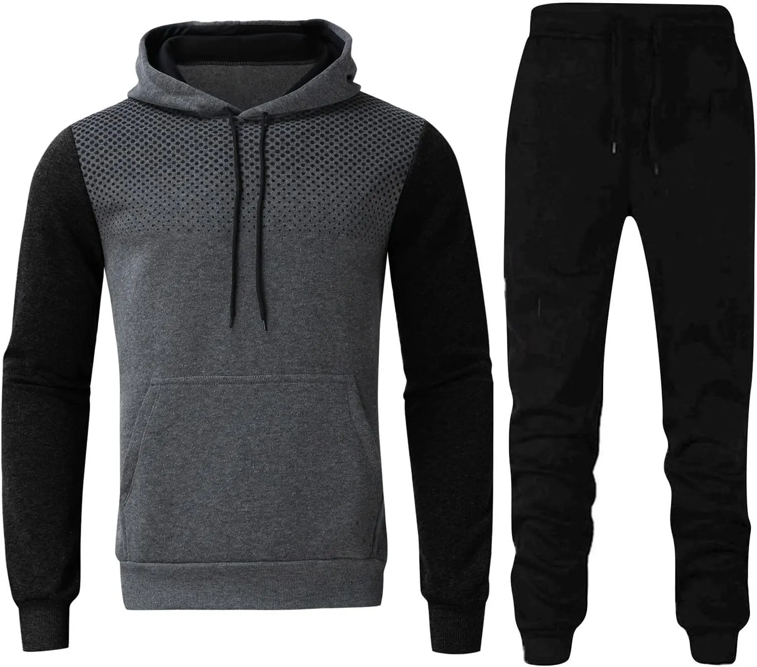 Mens 2 Piece Sweatsuit Set Leisure Splice Zipper Sweater Pants Sports Suit Color Block Hoodies and Sweatpants Set