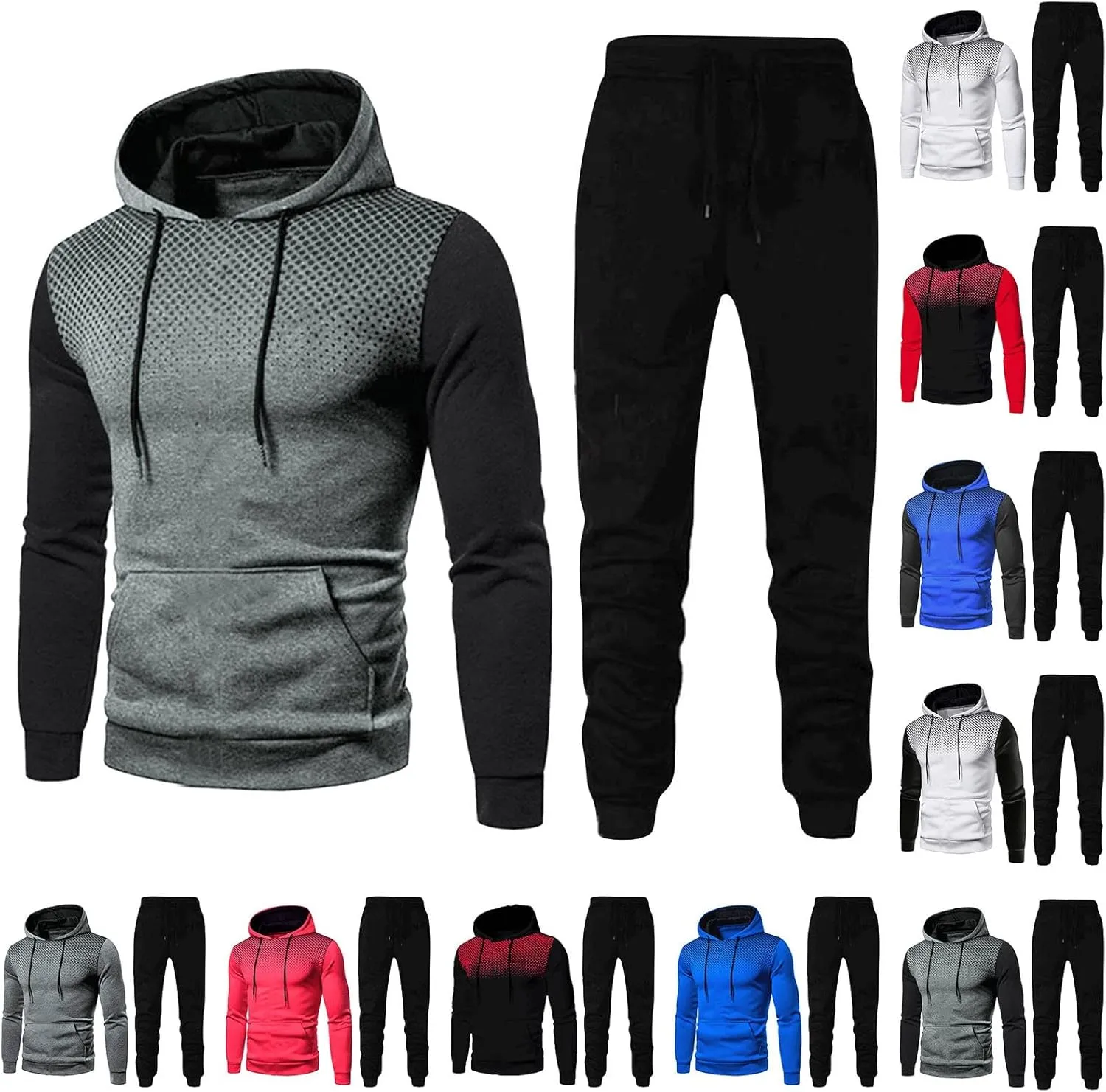 Mens 2 Piece Sweatsuit Set Leisure Splice Zipper Sweater Pants Sports Suit Color Block Hoodies and Sweatpants Set