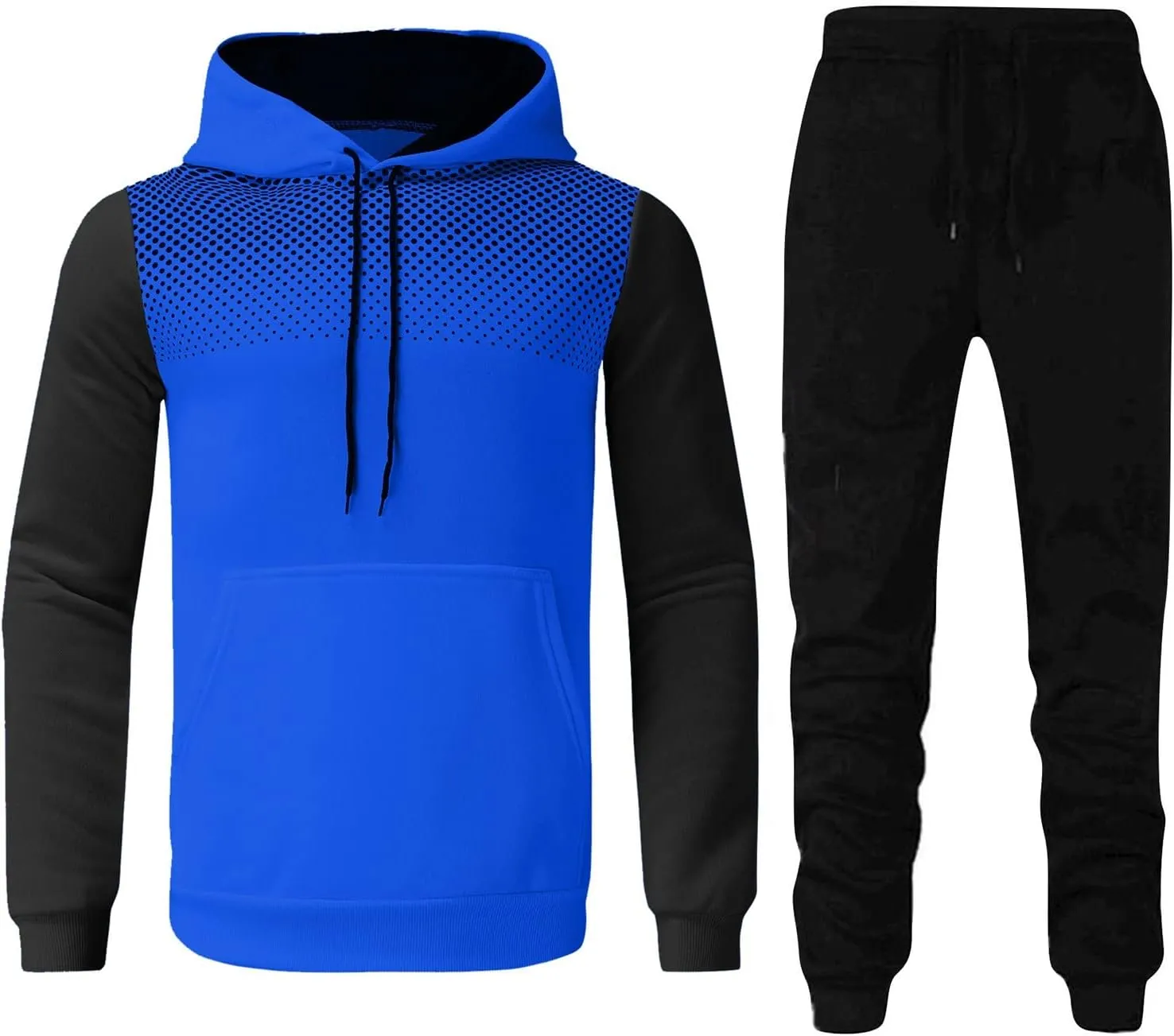 Mens 2 Piece Sweatsuit Set Leisure Splice Zipper Sweater Pants Sports Suit Color Block Hoodies and Sweatpants Set