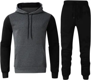 Mens 2 Piece Sweatsuit Set Leisure Splice Zipper Sweater Pants Sports Suit Color Block Hoodies and Sweatpants Set