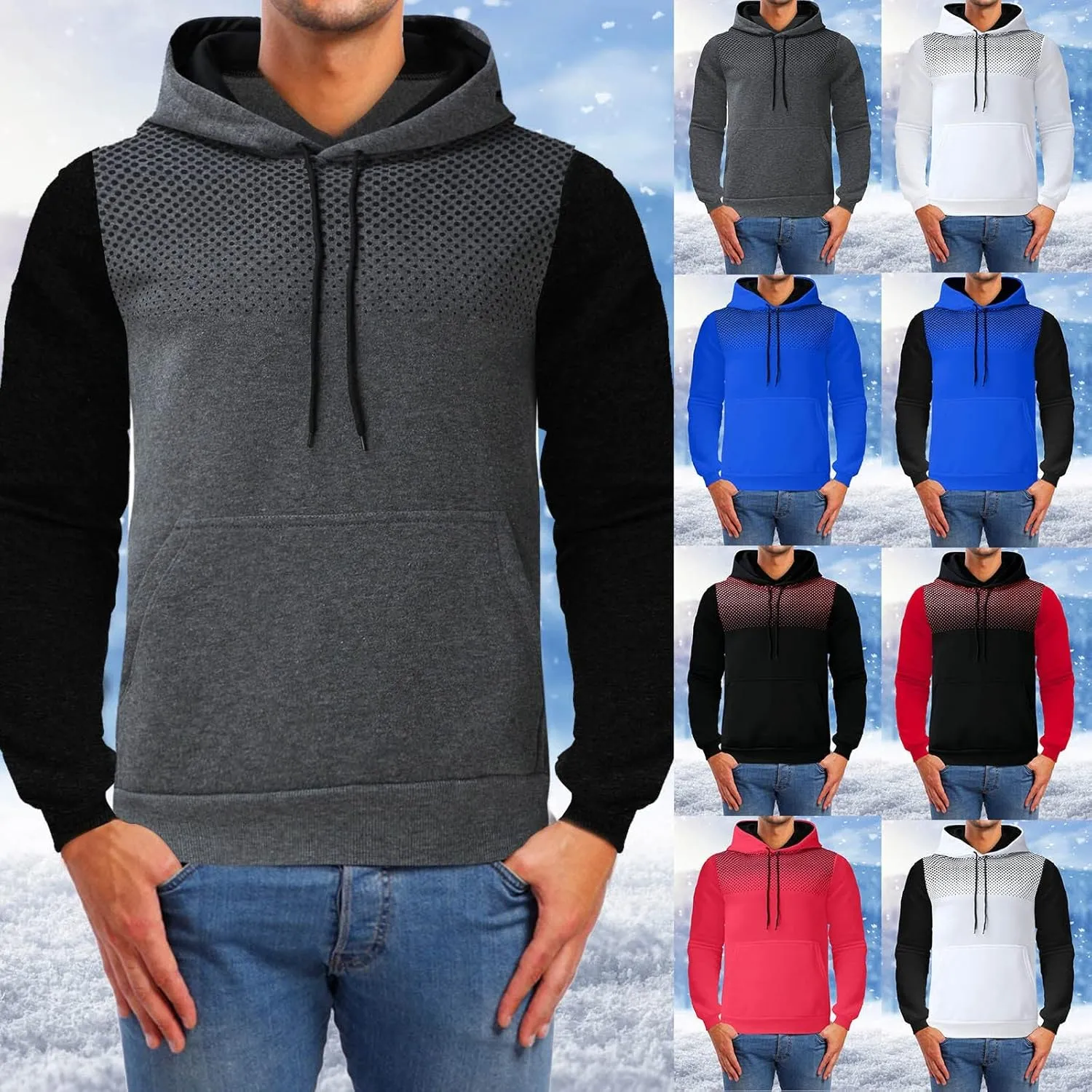 Mens 2 Piece Sweatsuit Set Leisure Splice Zipper Sweater Pants Sports Suit Color Block Hoodies and Sweatpants Set